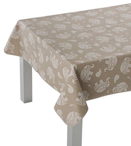 Girones Indian Elephant Oilcloth Tablecloth 140X300, Cotton, Natural, 140 x 300 x 0.5 cm