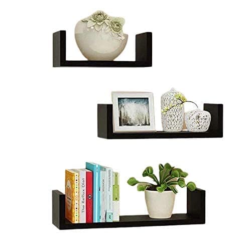 Happie Shopping U-Shaped Wall Racks and Shelves for Living Room/Floating Wall Shelf, Set of 3 (Black)