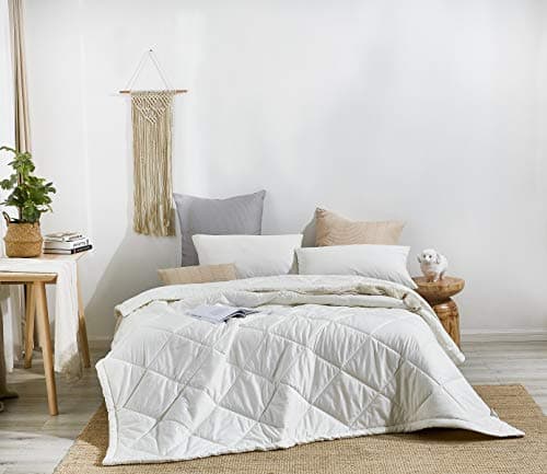 Qbedding 100% Natural Australian Wool Hypoallergenic Cotton Box Stitched Duvet Insert/Comforter, White (King:106" W x 96" L)