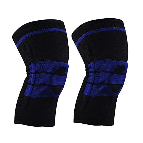 Knee Support Compression Sleeve, 2 Pack Elastic Knee Pads / Crashproof Silicone Padded Bracket Knee & Leg Protective Braces for Sports/Athletics/Patella Stabilizer/Meniscus Tear/Arthritis Pain Relief
