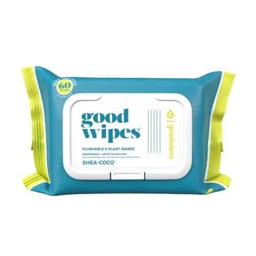 Goodwipes Flushable & Plant-Based Wipes with Botanicals | Dispenser for At-Home Use | Shea-Coco with Aloe Septic and Sewer Safe | 60 count (1 pack) - Biggest Adult Wipes