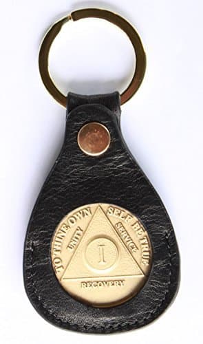 Leather Key TAG Black - AA Medallion Holder Coin Size 1 5/16 "- Easy to Change Your AA Recovery Medallions Snap Open - AA Tokens AA Chips, AA Medallions, and Commemorative Coin Commemorative