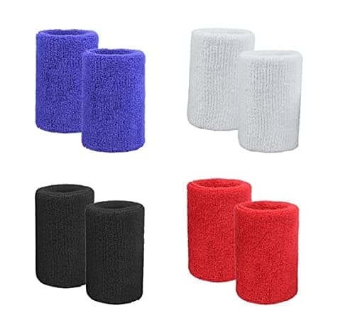 4 Pairs of Cotton Terry Cloth Wrist Sweatbands/Sports Basketball Wristband for Athletic Men & Women