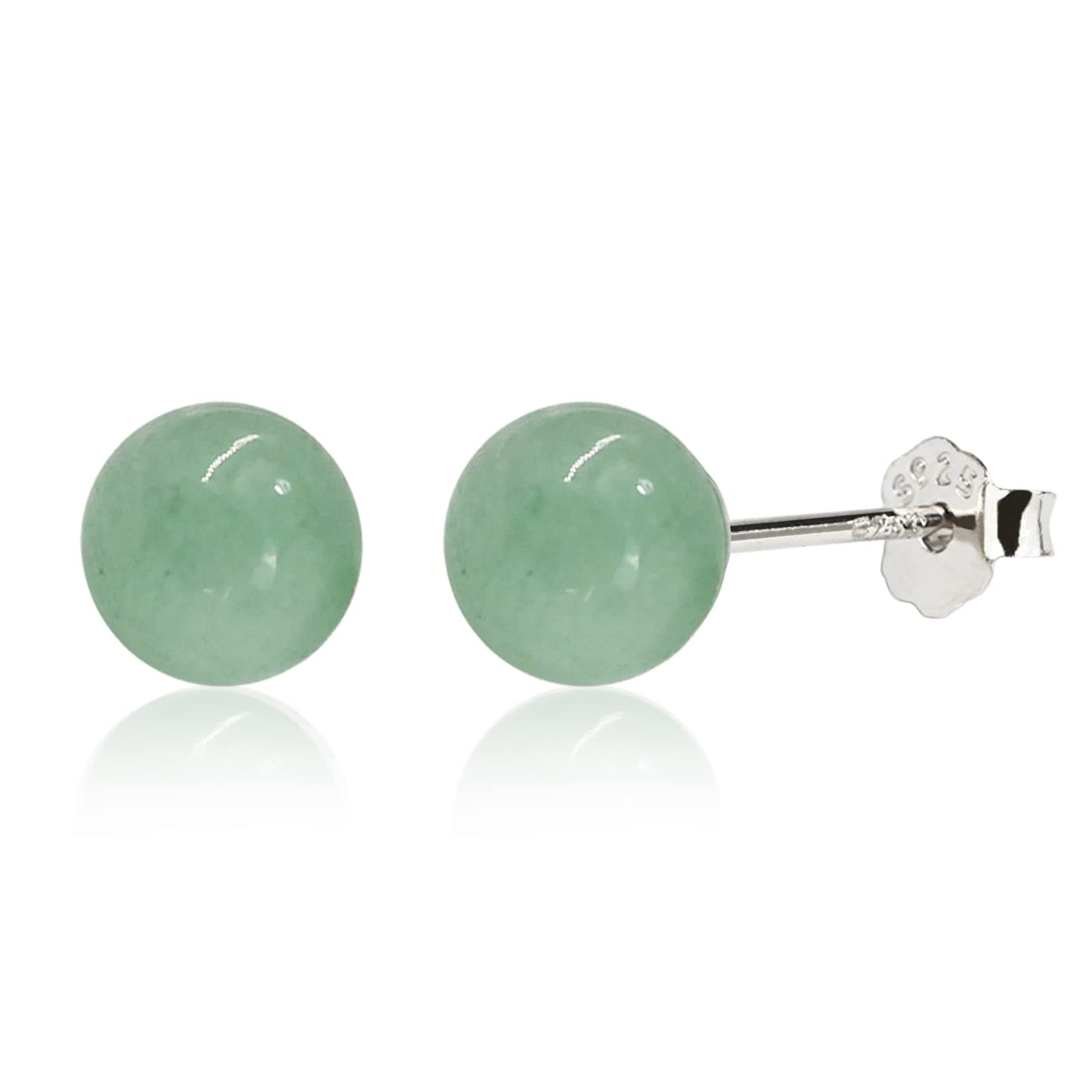 Jade Earrings Studs, Green Jade Earrings for Women, 925 Sterling Silver Stud Earrings for Sensitive Ears, Jade Jewelry for Women & Men