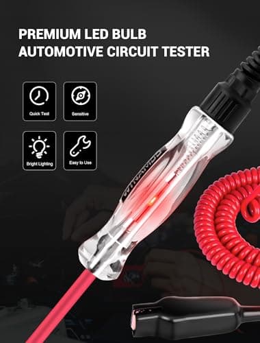 Dual Color LED Bulb Automotive Circuit Tester, 6-24V Test Light with 135 Inch PU Extended Spring Wire, Sharp Stainless Steel Probe Vehicle Circuits Low DC Voltage Auto Light Tester