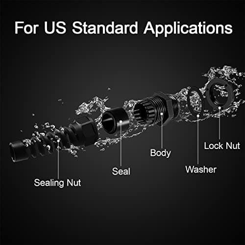 LeMotech 2Pcs NPT 1/2" IP68 Waterproof Cable Gland Flex Spiral Strain Relief Black Nylon Joint with Gaskets for 6-12mm Wire Thread