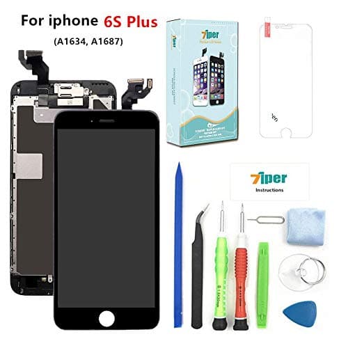 Screen Replacement for iPhone 6S Plus (5.5 inch) - LCD Display Touch Digitizer Assembly Set with Proximity Sensor, Front Camera, Earpiece, Tempered Glass, Repair Tools and Instruction (Black)