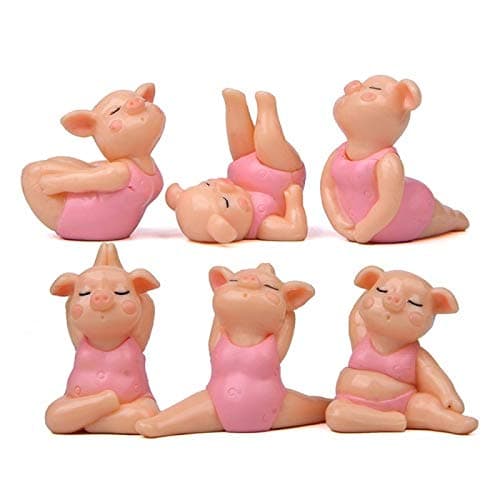 Viet JK Figurines & Miniatures - 6Pc Yoga Pig Lady Statue Mini Figurine Animal Model Car Ornament Moder Craft Cake Decor Miniature Home Decoration Accessories - by GTIN - 1 Pcs