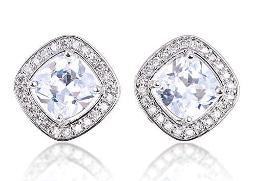 CZ Stud Earrings 5ct princess cut Halo Square Simulated diamond ruby amethyst sapphire emerald gift