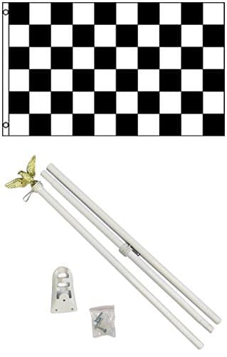 3x5 Black & White Checkered Flag Business Flag w/ 6' Outdoor Pole Kit