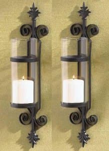 2 Black FLEUR de LIS Candle Garden Wall Hurricane SCONCES French Scroll Holder