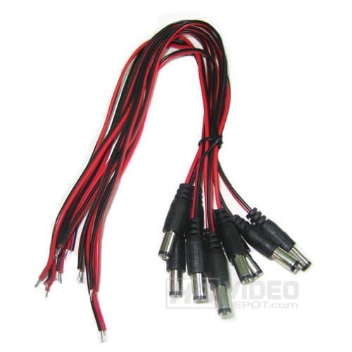 HDVD 10 Pack DC Power Male Pigtail Connectors 2.1 x 5.5mm Copper 10 inch Length