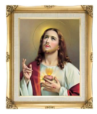 Sacred Heart Of Jesus Framed Art Under Glass Overall Size 16x20