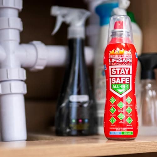 LifeSafe Technologies StaySafe All-in-1 Portable Fire Extinguisher, Compact Fire Spray, Easy to Use on 10 Kinds of Fires, Non-Toxic and Eco-Friendly