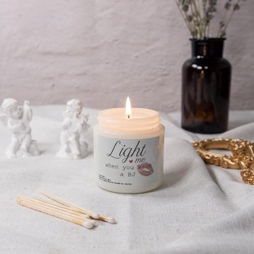 Light Me When You Want a BJ, Funny Anniversary Birthday Gifts for Boyfriend Husband, Christmas Valentines Gag Joke Soy Candle Gift for Men Women, Candles for Him (Lavender)