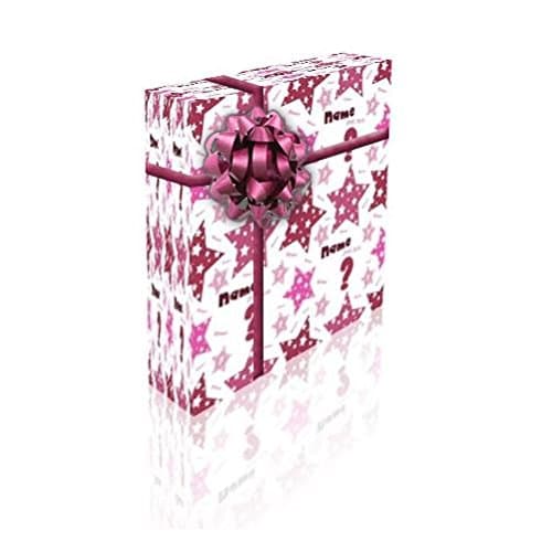 Personalised Birthday Name & Age Gift Wrap with 2 Tags Pink Star - 100% Recyclable