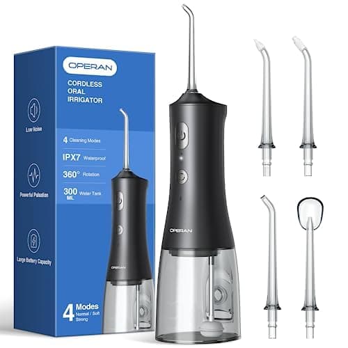 Water Flossers for Teeth Cleaning Upgraded 300ml Cordless Water Dental Flossers Portable Rechargeable Oral Irrigator with 4 Modes 4 Jet Tips IPX7 Waterproof Water Floss for Home Travel (Black)