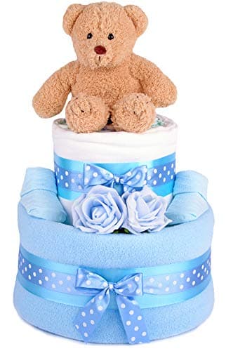 Luxury Deep Filled New Baby Shower Nappy Cake (Blue, 2 Tiers)