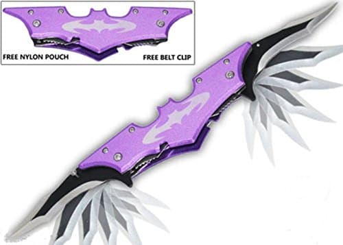 Halfmoon Batman 11.5" Knives Purple Two Tone Double Dual Bladed Knife Pocket with Case (6.50oz.)