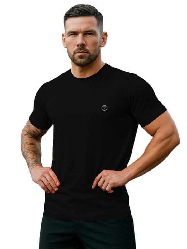 Sponsored Ad - Men Polyester Solid Quick Dry Half Sleeve Regular Fit Round Crew Neck Active Sportswear Gym T-Shirt for Workout Training Running and Fitness Activities