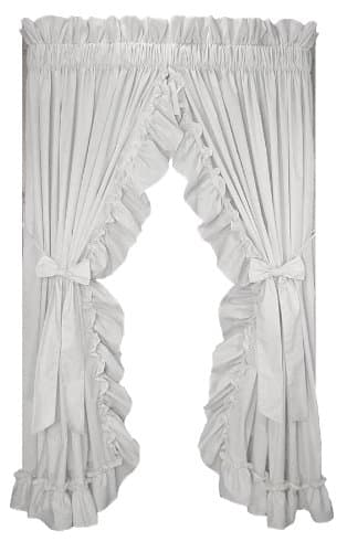 Window Toppers Stephanie Country Ruffle Priscilla Curtains Pair 86 Inch W by 63 Inch L - 3 Inch Rod Pocket, White