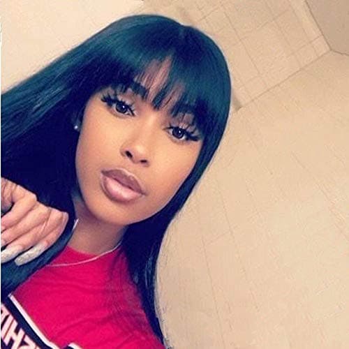 Oulaer Straight with Bangs Human Hair Wigs 13x4 Lace Front for Black Women Brazilian Virgin Hair Lace Frontal Wig with Baby Hair Pre Plucked Glueless Wigs Natural Color 150 Density