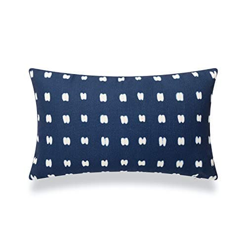 African Mudcloth Lumbar Pillow Cover Only, Indigo Shibori Inspired Print D, 12"x20"