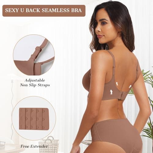 OEAK Bras for Women Non Wired Push Up Seamless Bra Soft V Neck Wireless Bralette with Removable Pads Full Coverage Everyday Bra