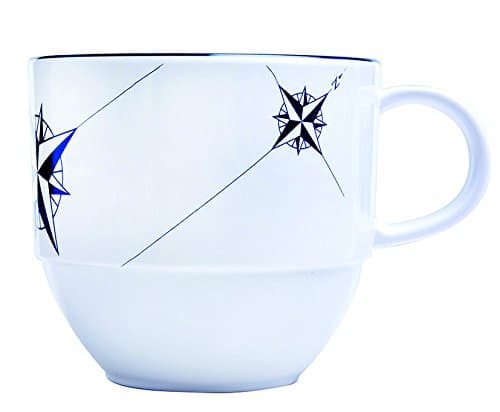 MB Coastal Designs Northwind Nautical Shatter Proof Tea Cup and Saucer, Navy Blue/White, Set of 6