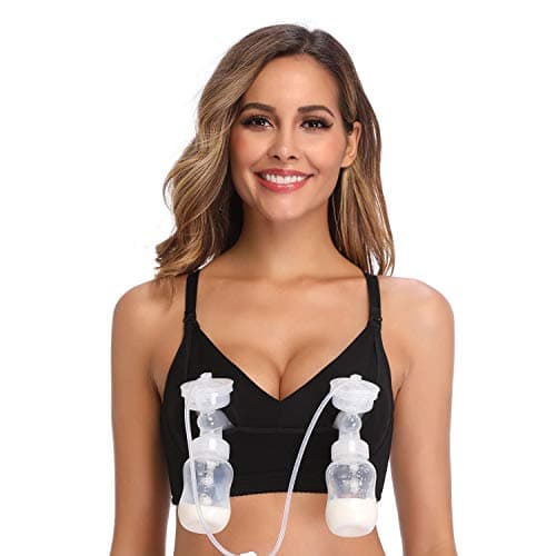 Hands Free Pumping Bra & Nursing Bra, Adjustable Breastfeeding Bra for Holding Breast Pumps. XS-XXXL,L,Black