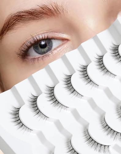 Onlyall Natural Lashes Wispy Lashes Natural Look False Eyelashes Natural Flared Eyelashes False Eye Lashes Soft Fluffy Lashes 7 Pairs HF50-Short Lashes