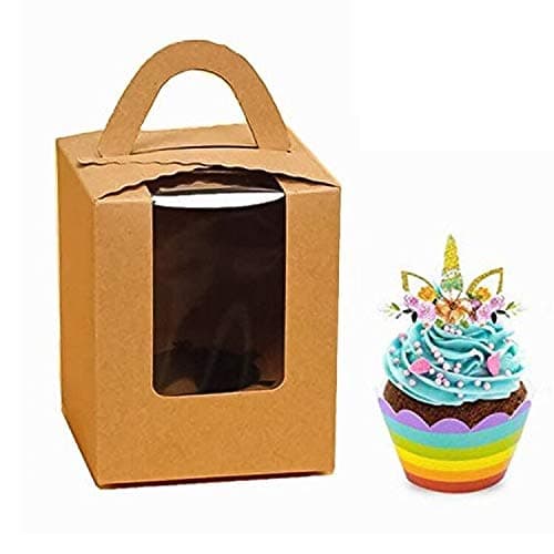 Single cupcake carrier - 24 pack Cupcake Boxes with Window, Gift Box for cupcake to go for Wedding Decoration, Party Favor, brown