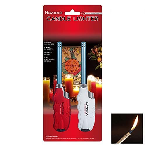 Navpeak Butane Gas Lighters Long Reach Refillable Candle Lighter for Fireplace Kitchen Barbecue Grill (Butane Not Included) (Red+White)
