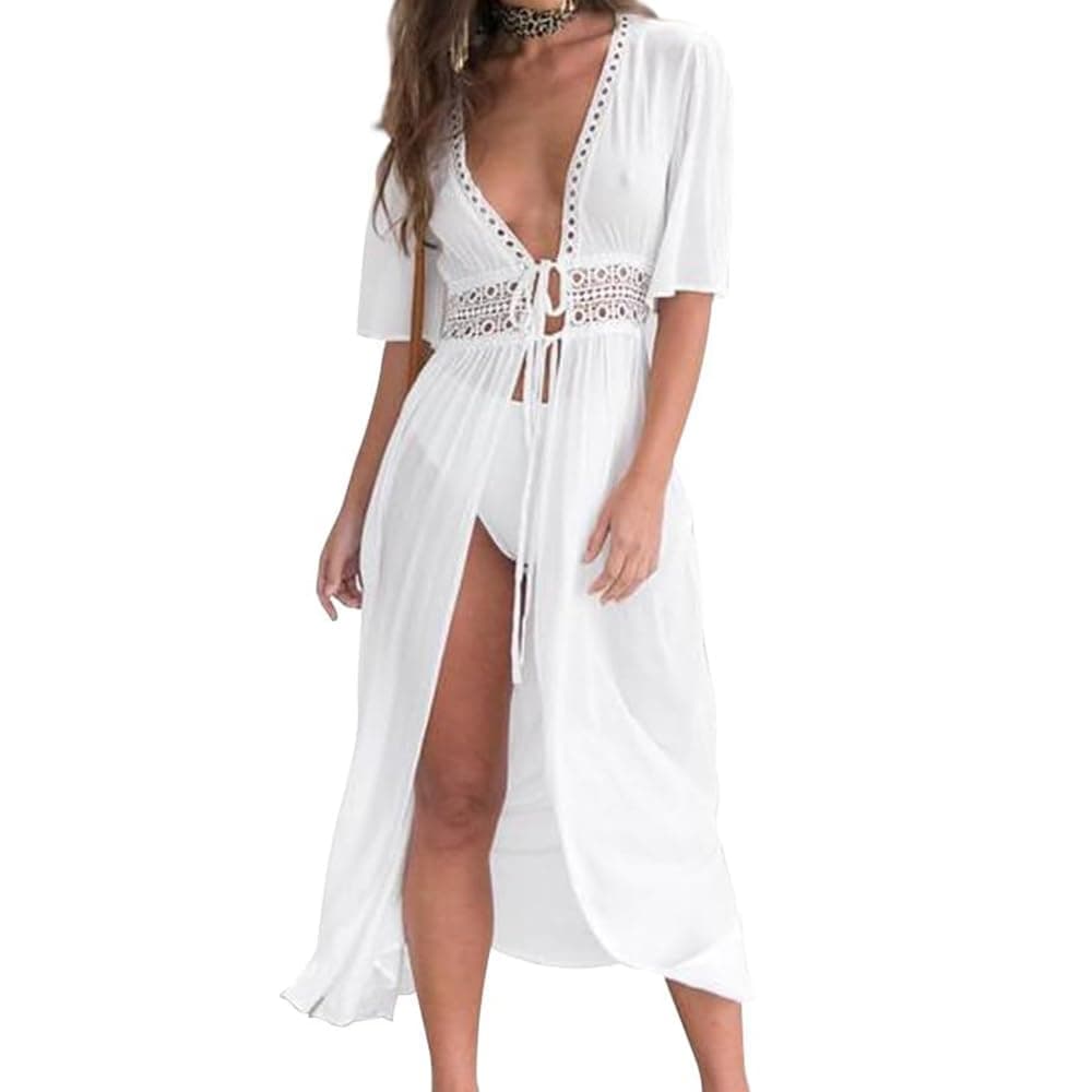 gepasBeach Swimsuit Cover Ups For Women, Summer Short Sleeve Swimsuit Cover Up For Beach Vacation, Bikini Cover up Beach Dress (White; Size: M)