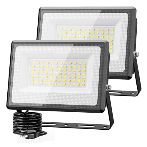 Olafus 2 Pack 90W LED Flood Light Outdoor, 9000LM Super Bright LED Work Lights Plug in, 6500K IP66 Waterproof Exterior Floodlight for Yard Lawn Garden
