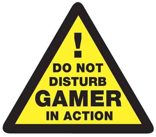 Warning Gamer in Action Sticker - 10cm x 9cm Video Arcade Game Decal