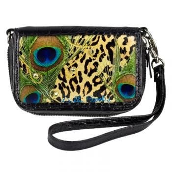 Cell Phone Case Wristlet- Black- Leopard
