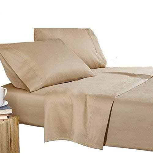 1500 Thread Count Authentic Heavy Egyptian Cotton 4-PCs Sheet Set Fits Mattress 15-18'' Deep Pocket (Queen Size) Best-Bedding Sheets for Bed (Solid, Beige)