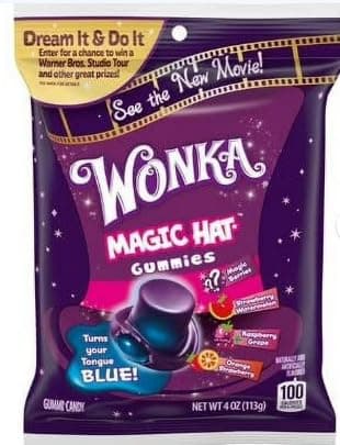 Sweetzo NEW Wonka Gummy Hats, Assorted Fruit Flavored Candies, Movie Themed Candy Stocking Stuffer Gifts, 4 Ounces (Pack of 3)