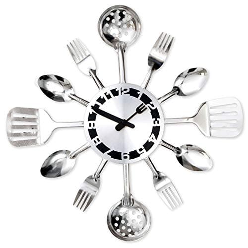 Bits and Pieces - Kitchen Utensil Clock - Silver-Toned Forks, Spoons, Spatulas Wall Clock - Contemporary Kitchen Décor, Unique Fun Gift