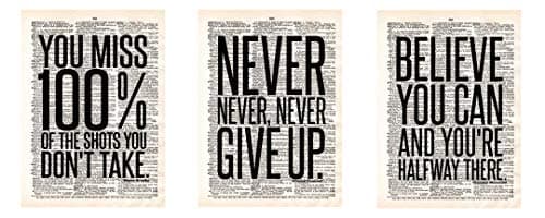 Motivational Inspirational (3-Set) Vintage Upcycled Dictionary Art Teen Boy Girl Sports Wall Posters Decorative Prints Black White Workout Fitness Print Sign Minimalist Dorm Nursery Antique (8 x 10)