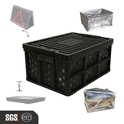 Jubatus Car Trunk Organizer and Storage Box Organizer with Lid, Cooler Bag and Waterproof Bag Collapsible Organizer for Cars, Garage, Home or Garden, Black