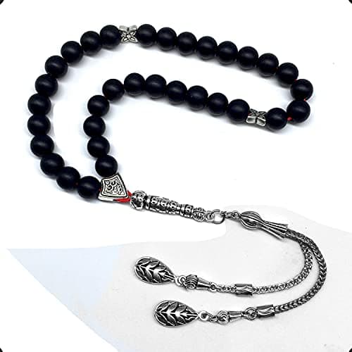 Gentle Men Collection- Prayer Beads-Worry Beads-Tesbih-Tasbih-Tasbeeh-Misbaha-Masbaha-Subha-Sebha-Rosary (Synthetic Black Onyx Stone -8 mm 33 beads-)