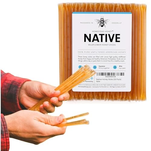 Fluid Movement Native Honey Sticks For Tea, Honey Packets Single Serve Honey Straws Stir Sticks, Honey Packets Honey Stick Natural Flavor, Honey Straws Sticks (Honey Sticks Bulk, 50 count)