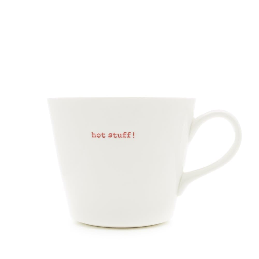 Keith Brymer Jones Word Range 'hot Stuff' Bucket Mug, 0.35L, Porcelain, White, 13 x 10.5 x 8.4 cm