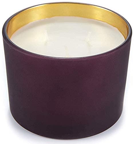 HEITMANN DECO Christmas - Round decorative candle with three wicks - Red burgundy glass candle holder with gold lacquered interior