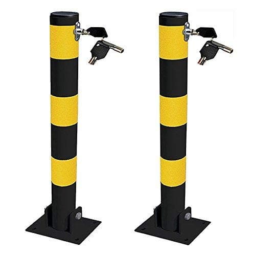 2X Round Heavy Duty Folding Bolt Down Security Parking Post Bollard Entrance Driveway with Lock & Bolts