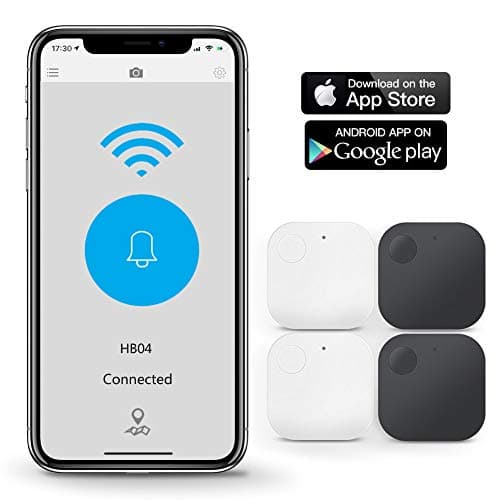 MACYWELL Key Finder,Item Finder,Phone Finder,Bluetooth Tracker with Replaceable Battery,iOS & Android Compatible (2 White+2 Black)