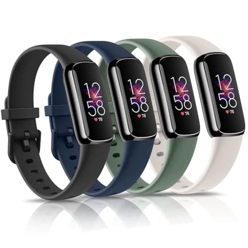 4 Pack Bands for Fitbit Luxe Bands, Soft Silicone Wristband Replacement Strap for Fitbit Luxe/Luxe Special Edition Fitness Tracker Women Men (Black/Starlight/Abyss Blue/Avocado Green, Small)