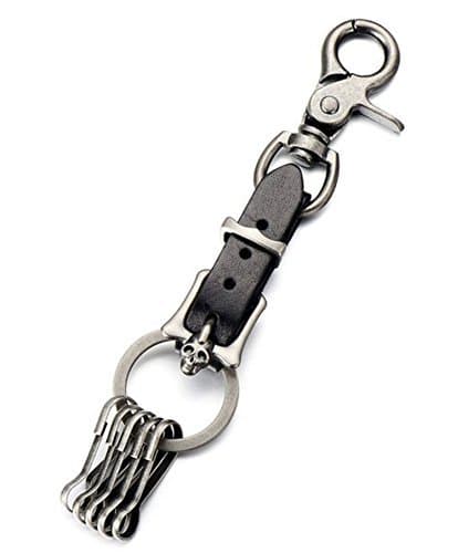 (TM) Elegant Small Skull Antique Design Leather Keychain Waist Key Holder Key Fob Key Chain Holder (Black)